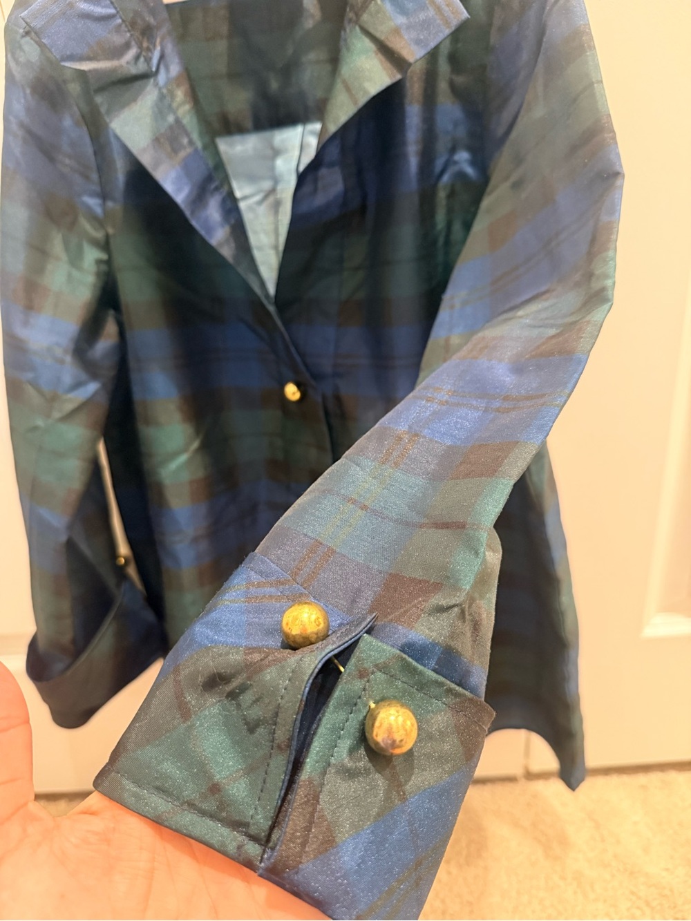Tuckernuck Celine French Cuff Tartan Plaid Tunic Blouse Gold Button Preppy Sz S - Picture 6 of 6